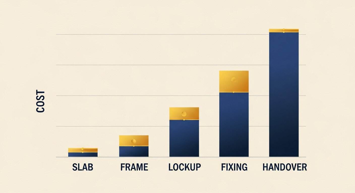 Tree removal cost comparison chart showing slab, frame, lockup, fixing, and handover stages.