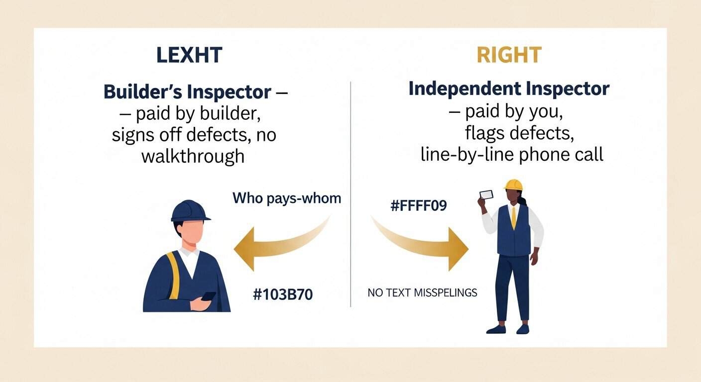 Side-by-side comparison of builder-paid inspectors versus independent inspectors hired by the homeowner