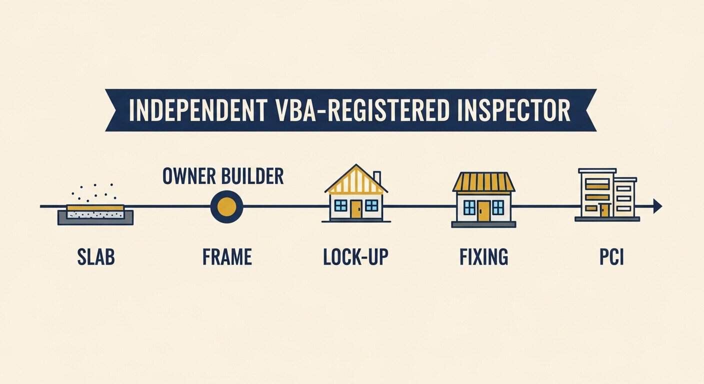 Independent oversight inspection points for owner-builders in Victoria — what to inspect at each stage